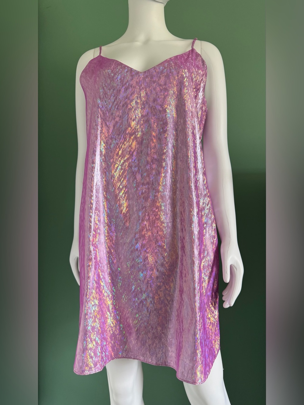 Just Drew Holographic Lined Pink Mini Slip Dress